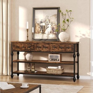 52" Industrial Console Table with 3 Drawers & Open Shelves - Metal Entryway Sofa Table for Behind Couch, Entry or Living Room - 1 of 4