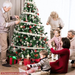 GIKPAL 6ft Pre-Lit Artificial Christmas Tree, Xmas Tree with 250 LED Lights, 54 Pine Cones & 54 Red Berries Hinged Christmas Tree, Party Decoration - 1 of 4