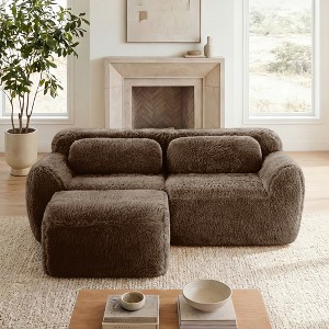 L Shaped Boneless Loveseat Sofa, 2 Seat Soft Plush Fabric Couch with Ottoman, Modular Sponge Sofa with 2 Pillows, No Assembly Required : Target