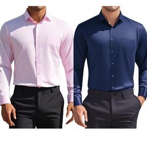 INSPIRE CHIC Men's Solid Long Sleeves Regular Fit Business Button Down Dress Shirts 2 Packs - 1 of 4