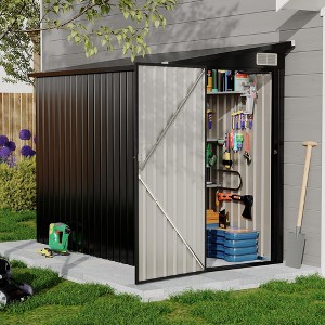Metal Outdoor Lean to Storage Shed, Lean to Garden Shed Utility Tool Shed, Heavy-Duty Outdoor Metal Wall Side Storage Sheds - 1 of 4
