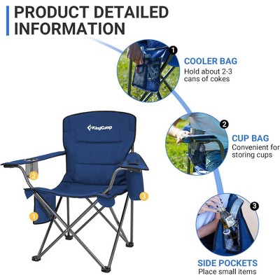Blue Padded Folding Camping Chair with Cupholder and Cooler
