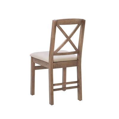 Graywash Linen Upholstered Cross Back Wooden Side Chair Set