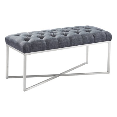 Derby Brushed Stainless Steel Finish Contemporary Bench Slate Gray Linen - Armen Living