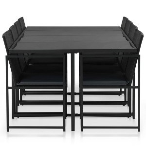 vidaXL Black Poly Rattan 9 Piece Patio Dining Set - Water-Resistant Outdoor Furniture with Powder-Coated Steel Frame, Table, Chairs and Seat Cushions - 1 of 4