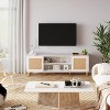 65" Rattan & Marble-Effect TV Stand – Boho-Chic Entertainment Center with Gold Accents, Storage Cabinets & Shelves for Living Room/Bedroom - 4 of 4