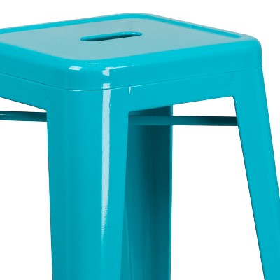 Teal-Blue Industrial 30" Backless Metal Indoor-Outdoor Barstool