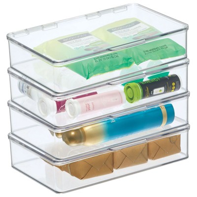 mDesign Plastic Bathroom Storage Organizer Bin Box with Hinge Lid