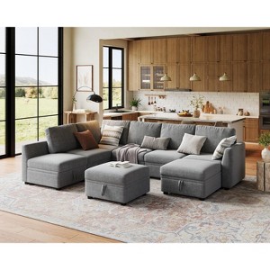 Oversized U-Shaped Sectional Sofa with Storage & Convertible Chaise, Removable Chenille Cover for Living Room or Office - 1 of 4