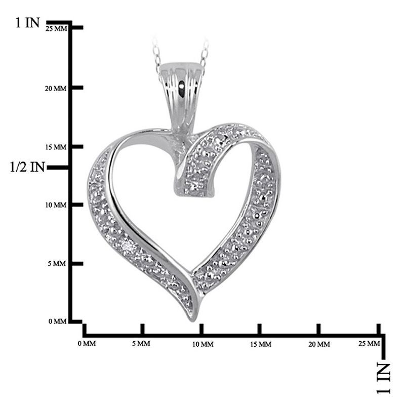 Women's Sterling Silver Round-Cut White Diamond Pave Set Heart Pendant (18"), 2 of 3