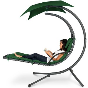 Best Choice Products Hanging Curved Chaise Lounge Chair Swing for Backyard, Patio w/ Pillow, Shade, Stand - 1 of 4
