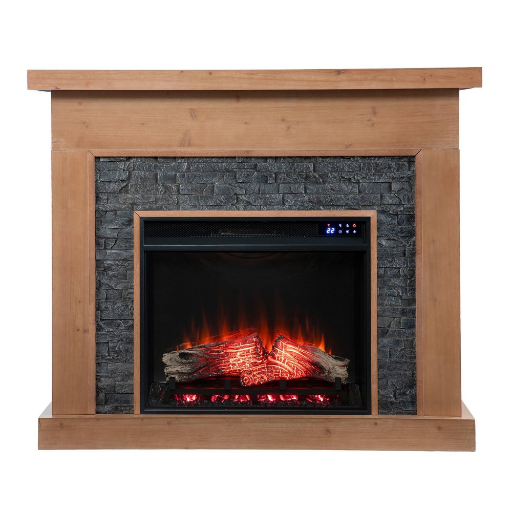 Photos - Electric Fireplace Cauls Touch Screen  with Faux Stone Surround Natural/Gra
