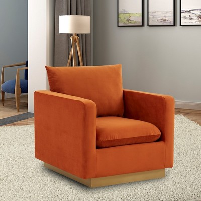 Nervo Orange Marmalade Velvet Accent Chair with Wood Frame
