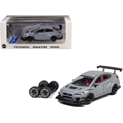 Subaru VAB WRX STI S4 WideBody Gray with Red Interior with Extra Wheels 1/64 Diecast Model Car by CM Models