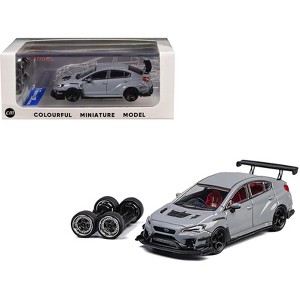 Subaru VAB WRX STI S4 WideBody Gray with Red Interior with Extra Wheels 1/64 Diecast Model Car by CM Models - 1 of 4