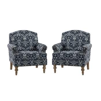 Set of 2 Yahweh Wooden Upholstered Armchair with Panel Arms and Camelback for Bedroom  | ARTFUL LIVING DESIGN