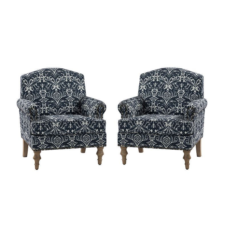 Set of 2 Yahweh Wooden Upholstered Armchair with Panel Arms and Camelback for Bedroom  | ARTFUL LIVING DESIGN, 1 of 11