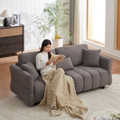 NicBex Couches for Living Room 80" Cloud Sofa Premium Chenille Fabric Upholstered 3-seat Sofa Couch with Pillows and Solid Wood, Grey