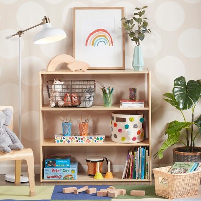 Natural Lacquered 36" Kids' Birch Wood 3-Shelf Storage Cabinet
