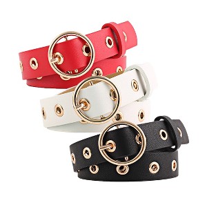 Unique Bargains Womens Leather Belt Studded Grommet with Circle Metal Buckle for Jeans Dress Pants - 1 of 4