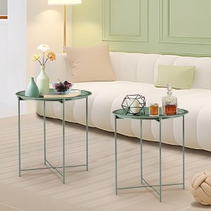 VECELO Modern  End Side Tables, Round Metal Foldable Tray, Stable Snack Nightstand for Outdoors, Small Space - 1 of 4