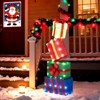 Tangkula 4 Ft Stackable Gift Boxes Set of 4 Stacked Boxes with Warm White LED Lights Festive Bows 2 Display Methods Pre-lit Holiday Decoration - 4 of 4