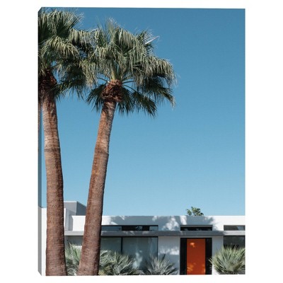 33" x 25" Two Palms and Orange Door by AM Photography Framed Wall Canvas - Masterpiece Art Gallery