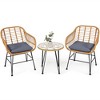 Costway 3PCS Patio Rattan Bistro Furniture Set Cushioned Chair Table - 4 of 4