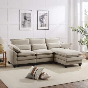 MYINDA Modern Velvet L-Shaped Sofa, 3-Seater Upholstered Sectional Sofa with Removable Feet for Living Room - 1 of 4