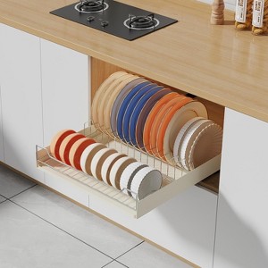 Pull Out Dish Drying Rack, Stainless Steel Roll Out Shelf, Adhesive Plate & Bowl Organizer, No Drill Sliding Drawer for Kitchen Pantry - 1 of 4