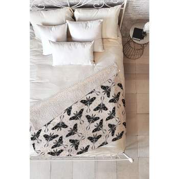Avenie Luna Moth Cream And Black Fleece Throw Blanket -Deny Designs