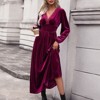 Coolmee Women Retro Sexy Lace Velvet V-Neck Long Sleeve Wrap Waist Midi Dress - 2 of 4