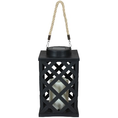 Black Crosshatch Solar LED Hanging Tabletop Candle Lantern