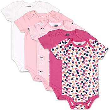 The Peanutshell Baby Girl Short Sleeve Bodysuits, 5-Pack, Dots & Ballet Slippers, Newborn to 24 Months