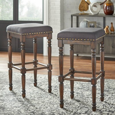 30" Rustic Brown and Charcoal Gray Backless Wood Barstools, Set of 2