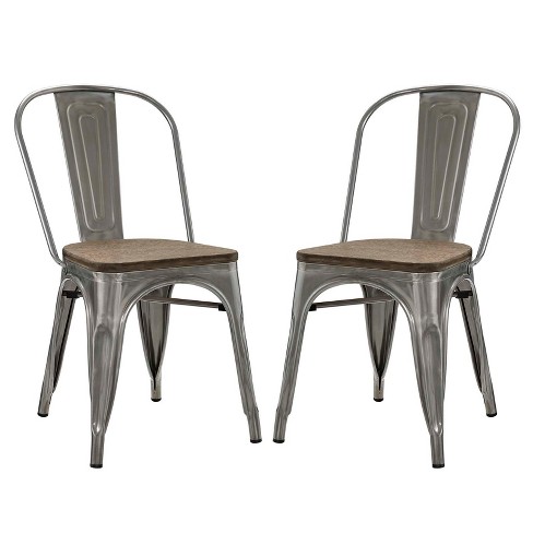 Set Of 2 Promenade Dining Side Chair Wood/silver - Modway : Target