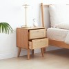 Mid Century Simple Oak Wood Nightstand,Bedside Cabinet with Rattan Drawer and Open Storage,Bedroom Solid Oak Storage Cabinet-Cuddlewood - 2 of 4
