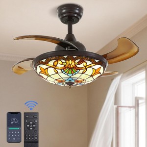 Ludomide 36" Tiffany Ceiling Fan with Lights, Retractable Dimmable Fandelier, Vintage Chandelier Fan for Bedroom Living Room - 1 of 4