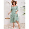 Clearlove Womens Plus Size Square Neck Floral Print Summer Dress Ruffle Short Sleeve Tie Front Slit Hem Boho Maxi Dress - 3 of 4