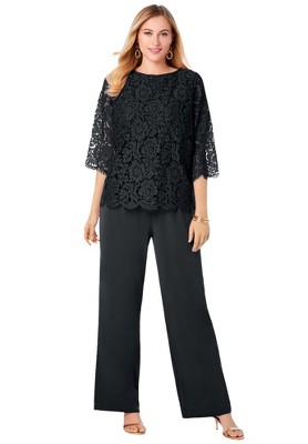 Jessica London Women's Plus Size Popover Lace Jumpsuit
