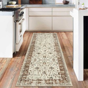 Boho Washable Machine-Woven Area Rug with Non-Slip Backing, Low Pile Soft Faux Wool Carpet for Living Room, Bedroom, Dining Room, indoor - 1 of 4