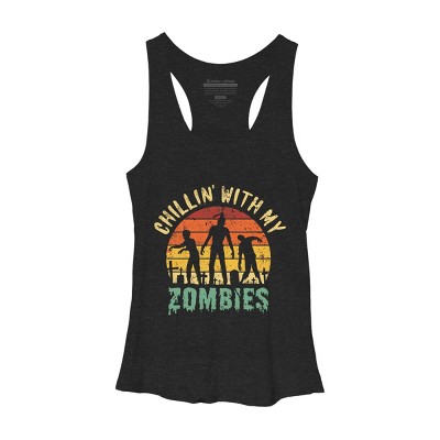 Women's Design By Humans Halloween Chillin With My Zombies Funny By Ering Racerback Tank Top