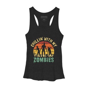 Women's Design By Humans Halloween Chillin With My Zombies Funny By Ering Racerback Tank Top - 1 of 3