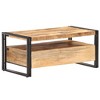 vidaXL Rough Mango Wood Coffee Table with Steel Legs, Industrial Style Living Room Accent Table with 2 Drawers and Shelf, 39.4"x21.7"x17.7" - 3 of 4