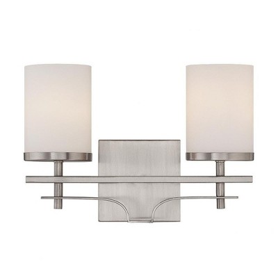Colton Satin Nickel 2-Light Vanity with White Opal Glass