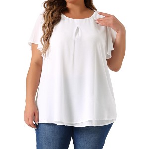 Agnes Orinda Women's Plus Size Chiffon 2-Layered Ruffle Short Sleeve Round Neck Top - 1 of 4