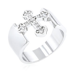 Slickblue Silver Cross Band Ring with Round Cubic Zirconia, Silvertone Finish, Size 4 to 10 - 1 of 4