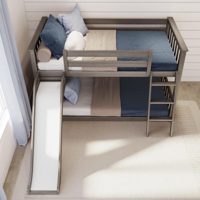 Gray Twin Over Twin Pine Wood Bunk Bed with Slide