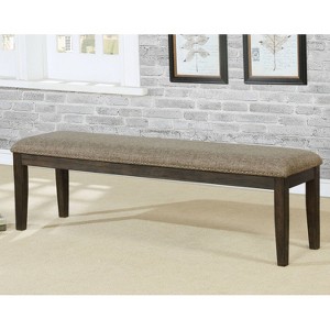 HOMES: Inside + Out 63" Lemieux Upholstered Dining Bench Brown: Padded Seat, Nailhead Trim, Wood Legs - 1 of 3