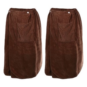 Unique Bargains Men's Bath Wrap Towel for Shower Spa Adjustable Robes with Hair Dry Cap 2 Pcs - 1 of 4